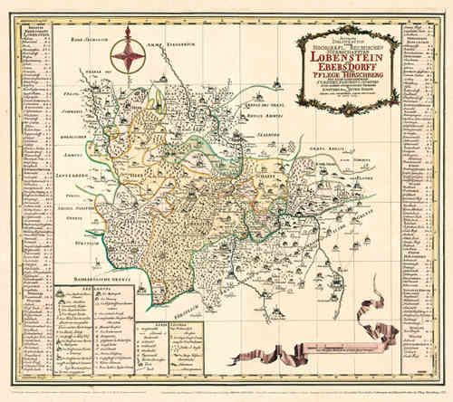 Historische Karte: Lobenstein und Ebersdorf 1757 (gerollt)