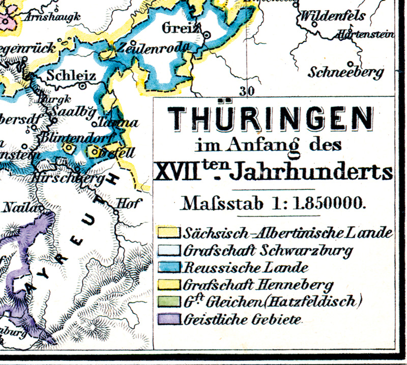 Reprint Historische Karte Deutschland im Dreißigjährigen Krieg 1618-1648 