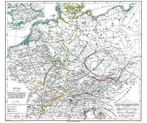 Historische Karte: DEUTSCHLAND – ALTGERMANIEN, um 450 (Plano 69 x 59 cm)