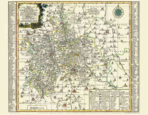 Historische Karte: Ämter Augustusburg, Chemnitz, Sachsenburg mit Frankenberg und Stollberg 1758 (Pla
