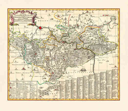 Historische Karte: Ämter Pirna, Hohnstein, mit Lohmen, Dippoldiswalde und Grillenburg, 1757