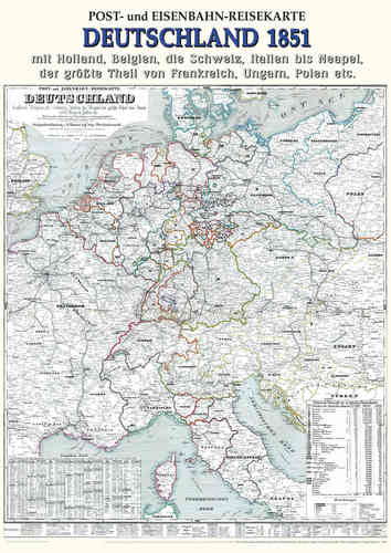 Historische Karte: Post- und Eisenbahn-Reisekarte DEUTSCHLAND, 1851 (Plano)