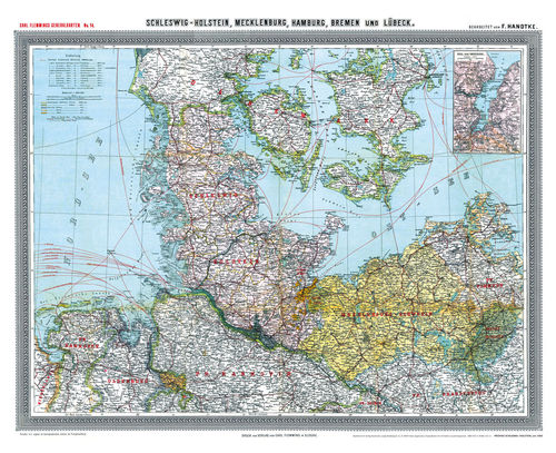 Historische Karte: Provinz SCHLESWIG-HOLSTEIN im Deutschen Reich - um 1900 [gerollt]