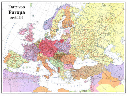 EUROPA im April 1939 – Historische Karte (gerollt)